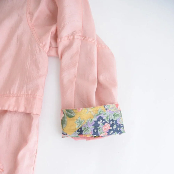 Vintage Sequence Peach Nylon w Floral  Collar & Cuff Zip Up Utility Jacket 18 - Picture 9 of 12